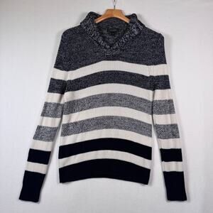 Express Women's Blue White Striped Knit sweater Shawl Neck Slouchy Resort sz S